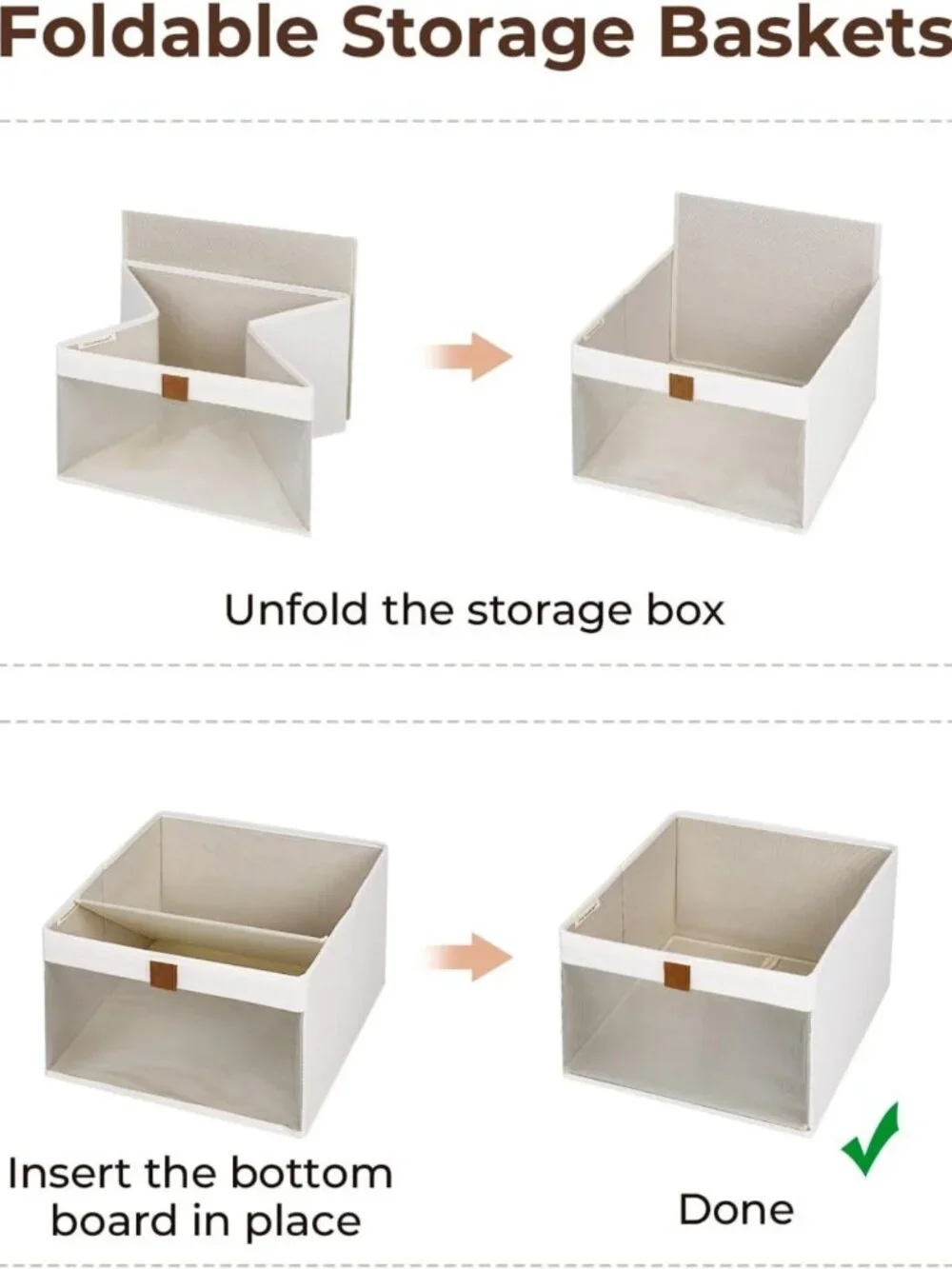 Large Foldable Storage Bins with Clear Window & Handles - 3 Pack Beige Fabric